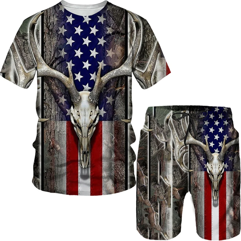 

Summer Animal Deer Hunting Camo 3D Printed T-Shirt and Men's Tracksuit T Shirt Shorts Set Outdoor Sportwear Tees /Clothing Suit