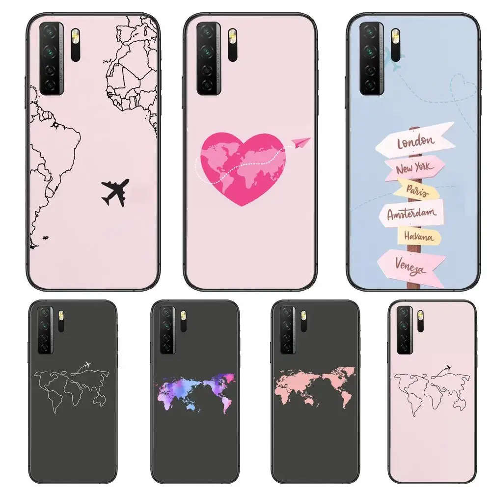

Travel Map Black Soft Cover The Pooh For Huawei Nova 8 7 6 SE 5T 7i 5i 5Z 5 4 4E 3 3i 3E 2i Pro Phone Case cases