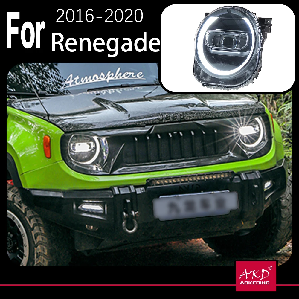 

Модель автомобиля AKD для Jeep Renegade, фары 2016-2020 светодиодный ные фары DRL, Ксеноновые аксессуары для фар Angel Eye