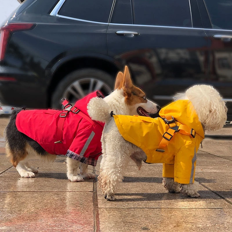 

Pets Dog Clothes Hooded Raincoats Reflective Strip Puppy Rain Poncho Outdoor Walking Adjustable Pet Raincoat XS~2XL