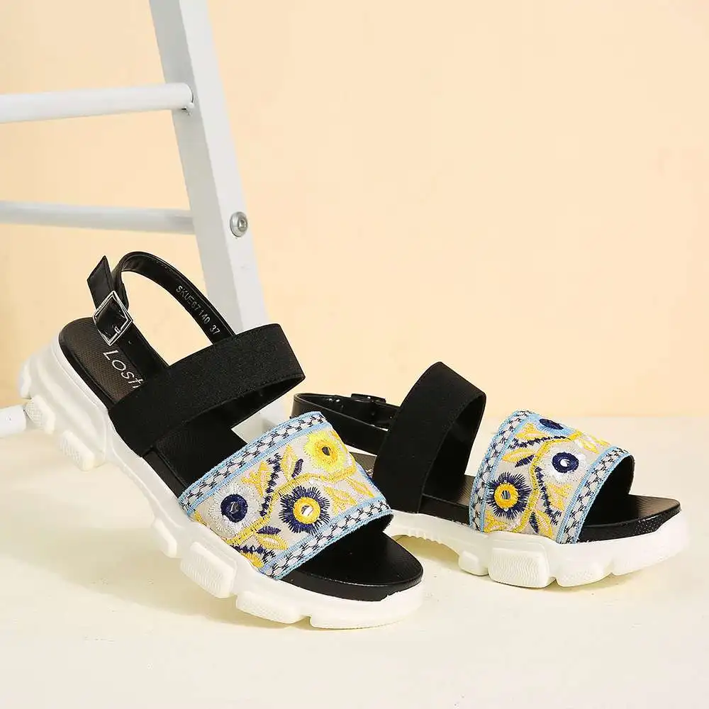 

Сандалии женские с ремешком на липучке, босоножки с вышивкой, Нескользящие, с открытым носком, с пряжкой, Повседневная пляжная обувь, для ули...