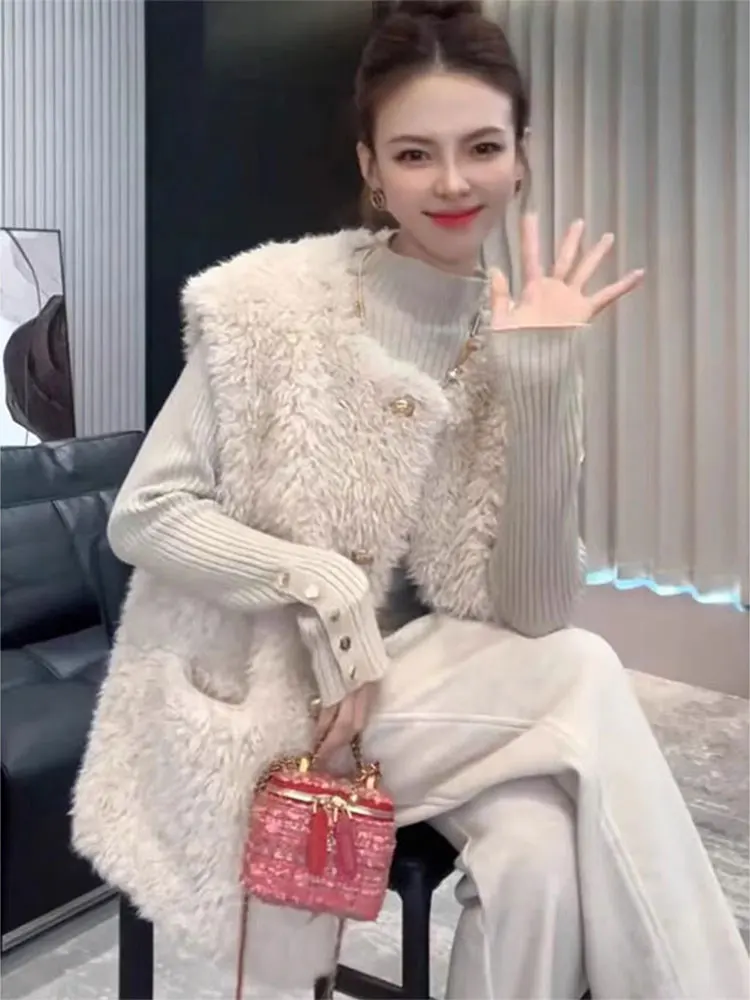 Высококачественный меховой интегрированный плюшевый жилет из ягненка верхняя