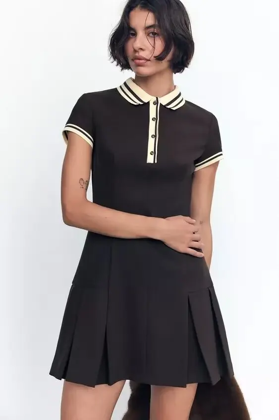 Юбка 2024 новинка зимы женская одежда контрастный цвет ребристый воротник широкое