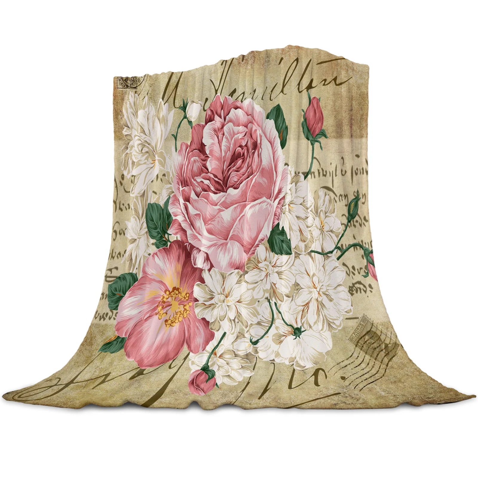 

Rose Flower Bouquet Retro Blanket Mat Coral Fleece Throw for Bed Home Bedroom Sheet Kids Aldult Flannel Blankets