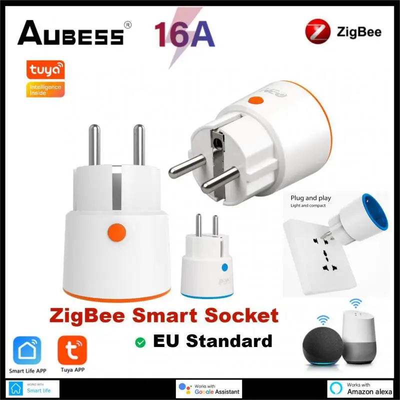 

Aubess 16A Tuya Zigbee Plug EU Outlet 3680W Meter Inteligente Power Socket Adapter Via Alexa Google Home Assistant Smart Life