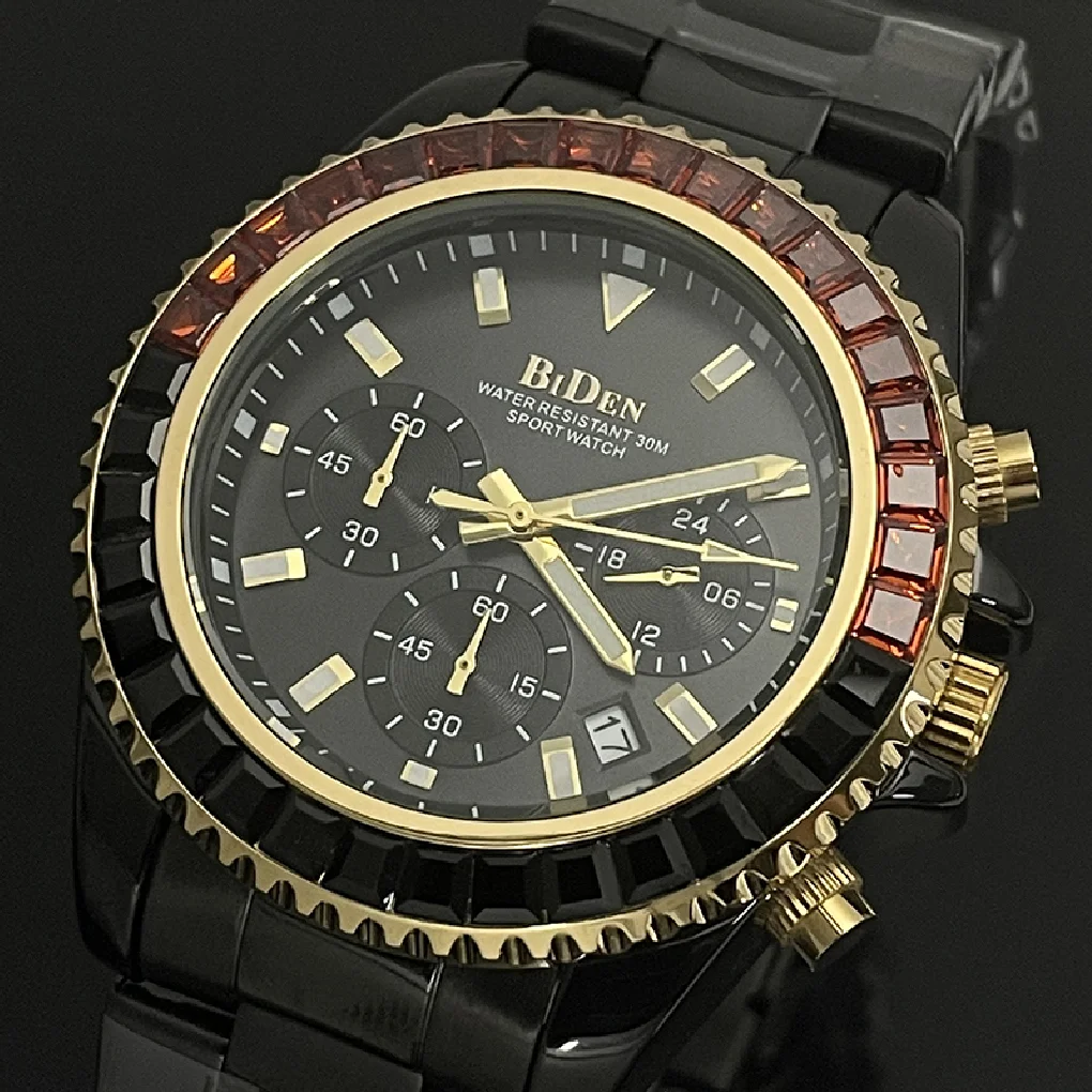 

BIDEN Rainbow Diamonds Watch For Men Full Stainless Steel Multifunctional Quartz Wristwatch Business Luxury Male Clocks Hot Sell