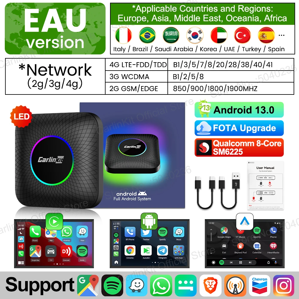 

CarlinKit CarPlay Ai Box Android 13 SM6225 8 ядер 64 ГБ 128 ГБ Автомобильная умная потоковая коробка Беспроводная CarPlay Android Auto для Netflix