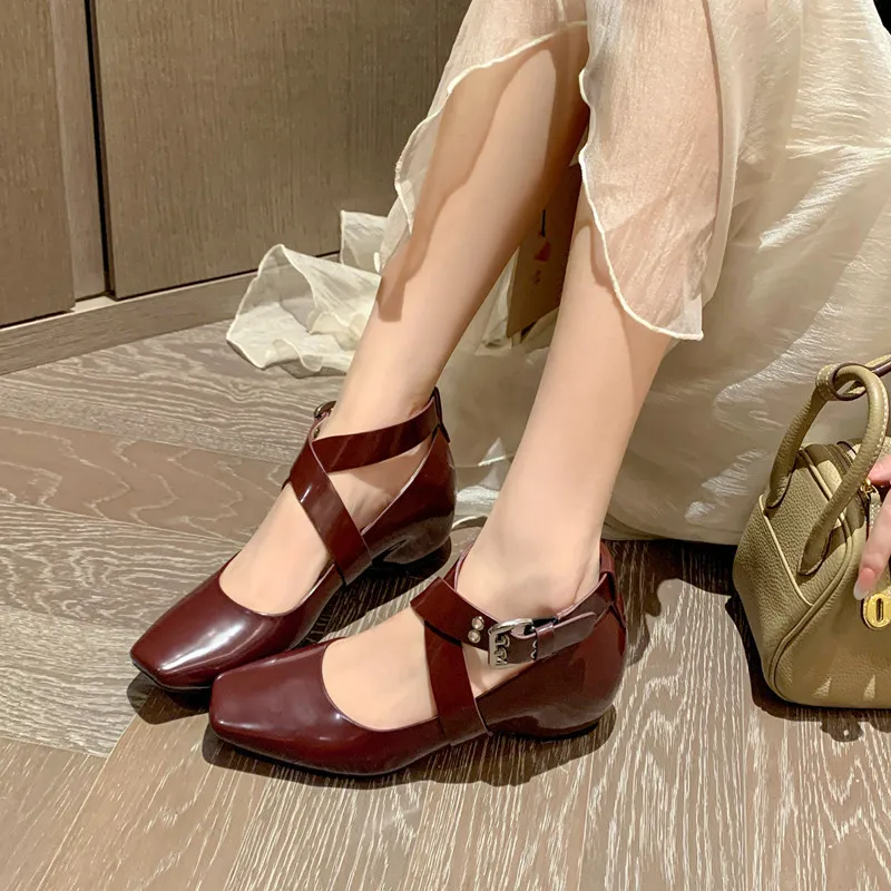 Girls Ballet Flats Improved Women Lncreased with Cross Buckles Flats Fashion Soft Real Leather Sweet Mary Janes Shoes