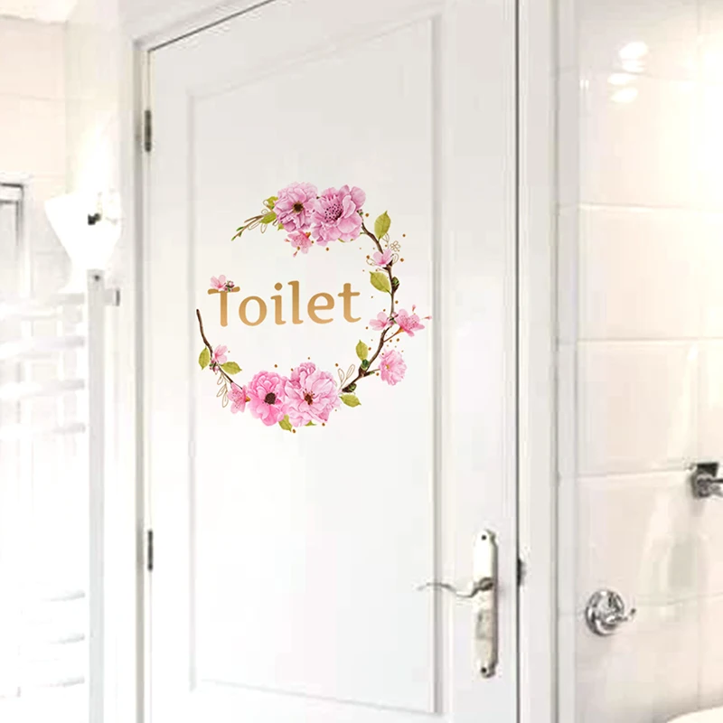 

Flower Tree Branch English Toilet Wall Sticker Door Sticker Toilet Decorative Wall Sticker Self-adhesive Wall Sticker