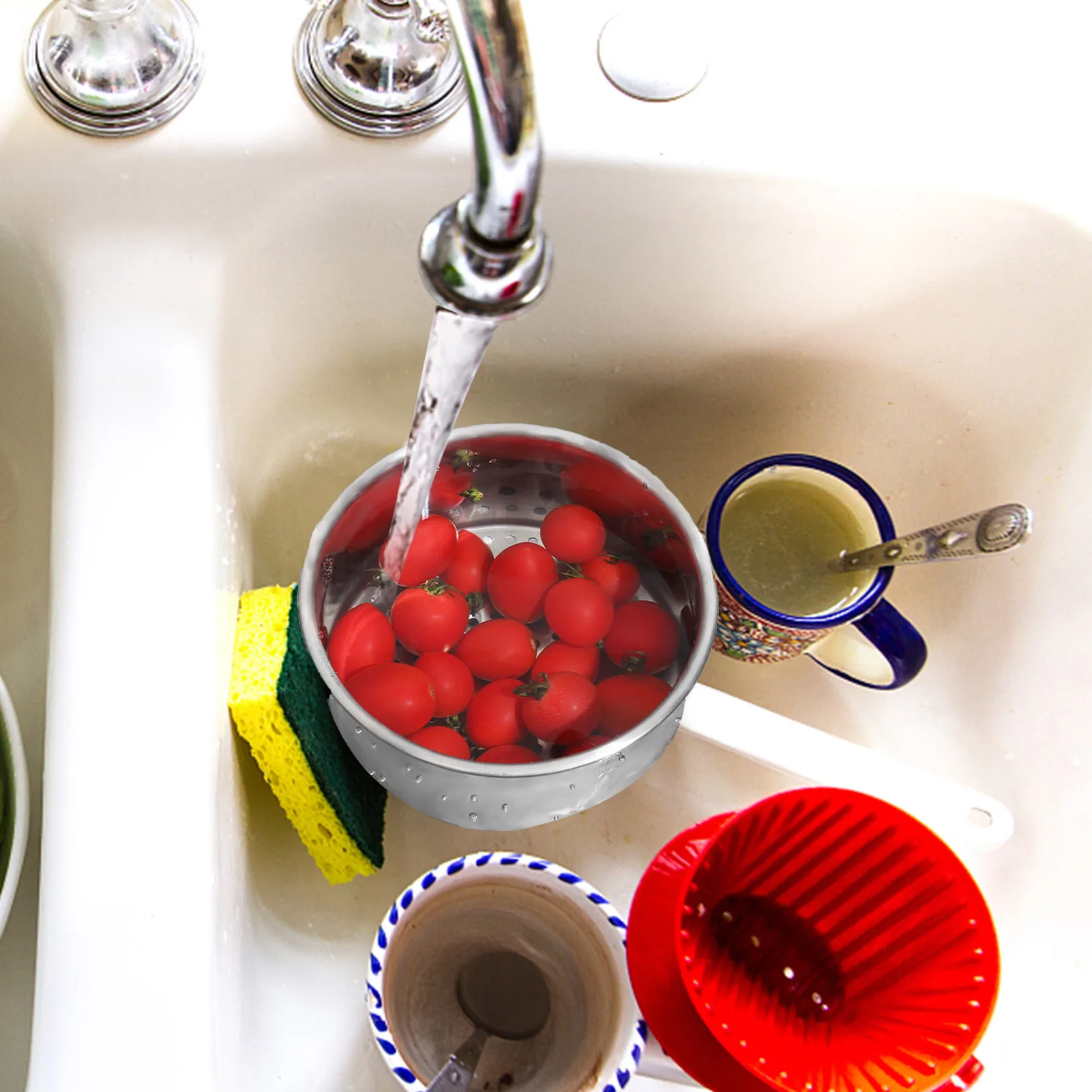 

Kitchen Sink Strainer Stainless Steel Stainless Steel Utensil Holder Vegetables Fruit Washing Basket Drain Tool Hollow-out Mesh