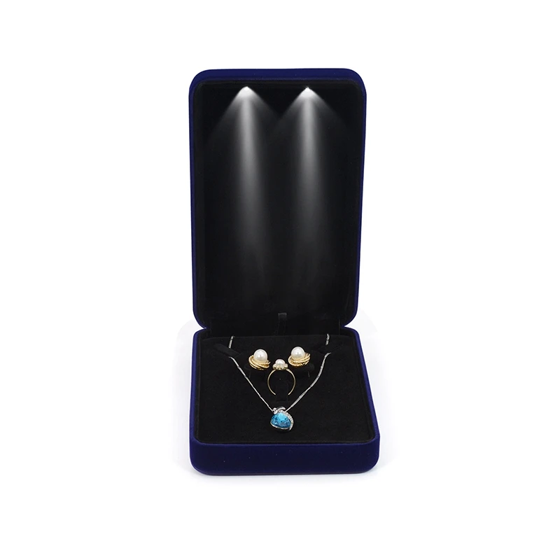 LED Light Velvet Small Jewelry Box Set Display Jewel Set Storage Organizer Necklace Ring Earring Gift Packaging Holder