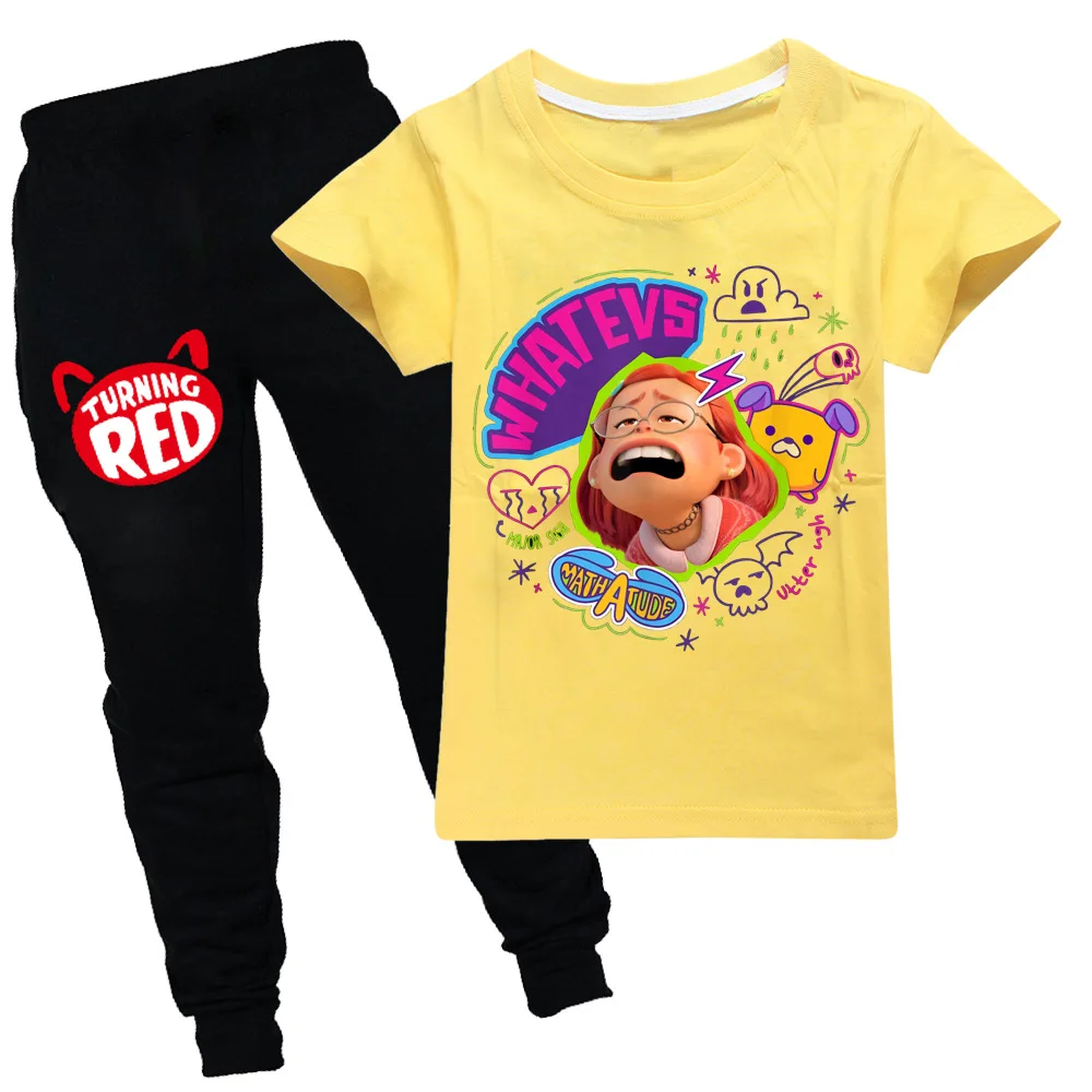 

Red Panda Mei Costume Kids Short Sleeve Sportsuit Baby Girls Cotton Tshirt+Pants 2pcs Set Toddler Boys Clothing Summer Outfits