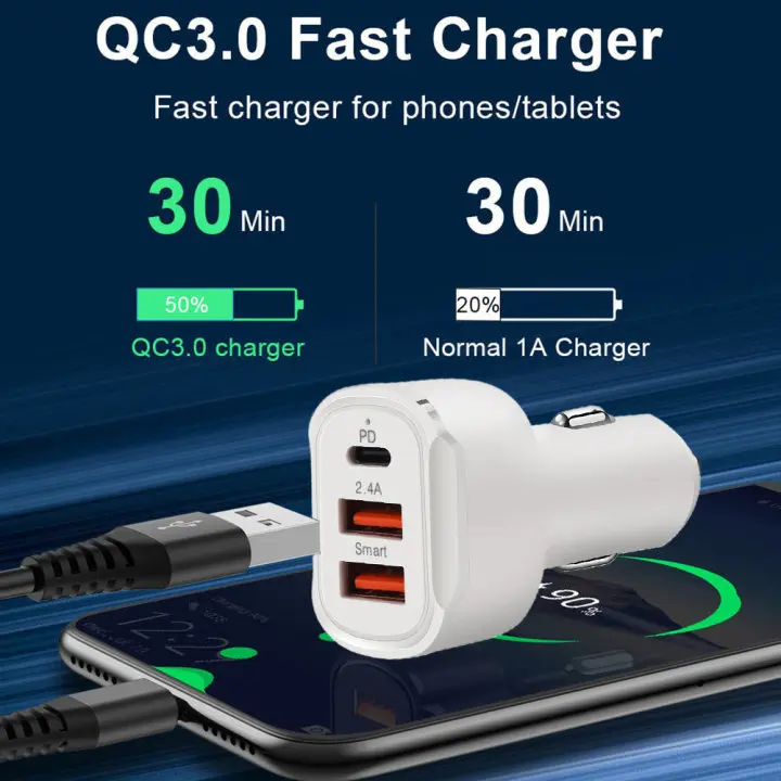 

Автомобильное зарядное устройство с двумя USB-портами, 12-24 В, 30 Вт