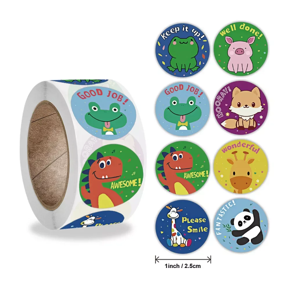 

50-500 Pcs Reward Stickers Motivational Stickers Roll for Kids for School Reward Students Teachers Cute Animals Stickers Labels