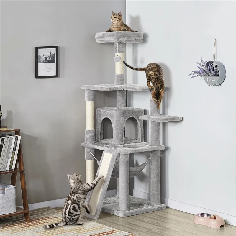 

60.5-inch Cat Tree Cat Tower With Condo, Light Gray