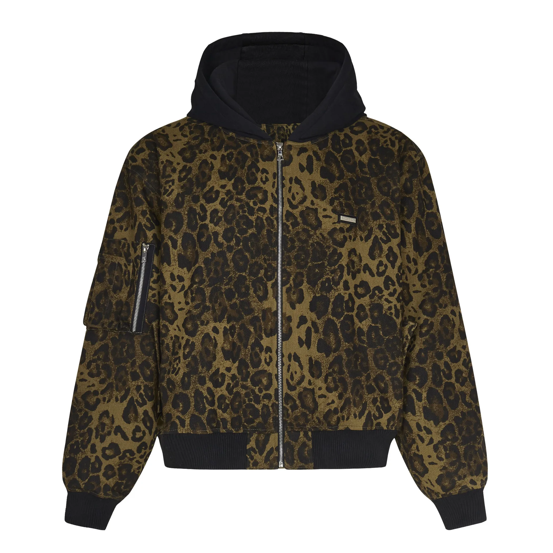 

MADEEXTREME Leopard Bomber Jacket Color Block Hooded Jacket Warm and Thick Coat for Men Motorcycle Jacket Unisex