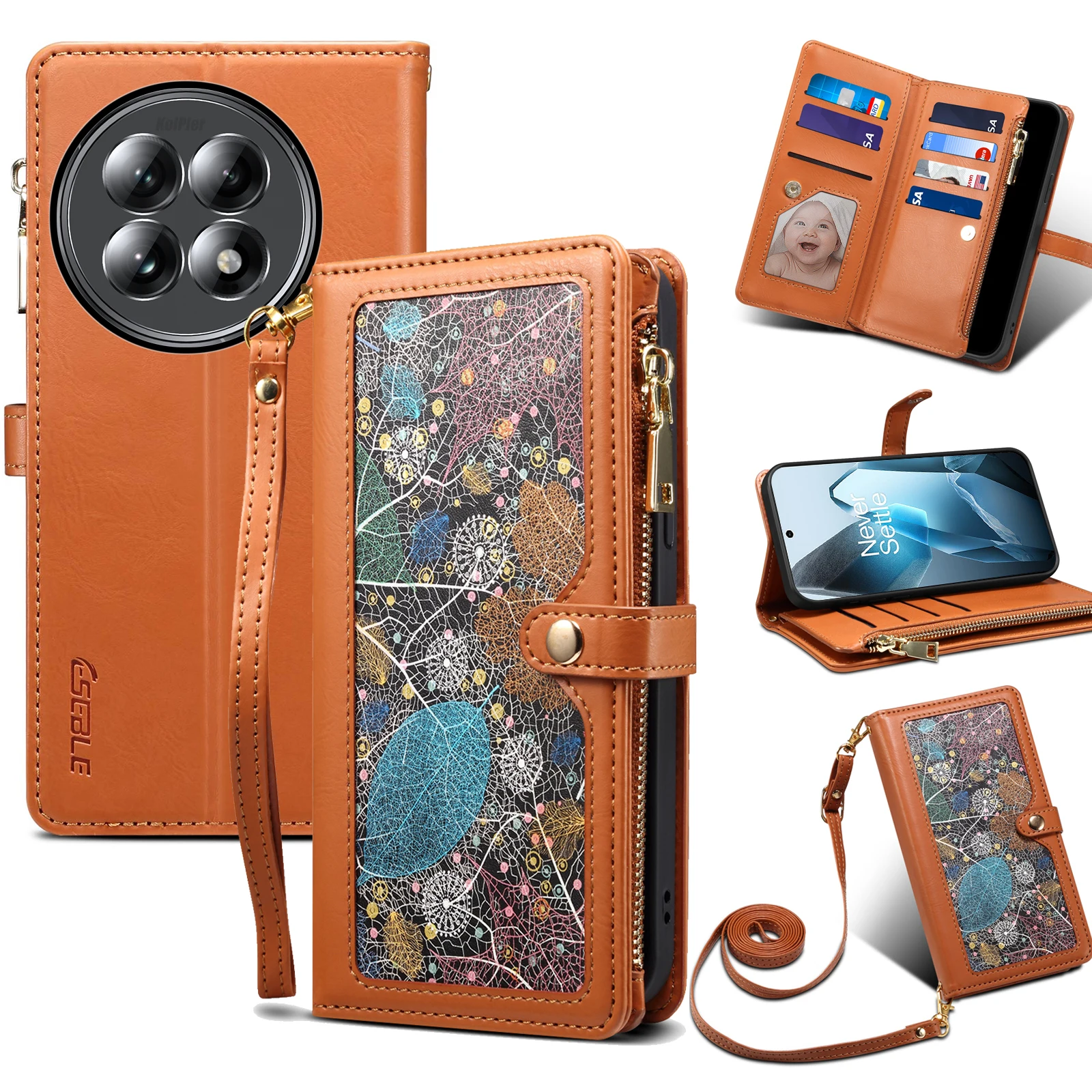 Кожаный флип-чехол для телефона OPPO ONEPLUS 13/1 + 13 чехол-кошелек с цветочной росписью и