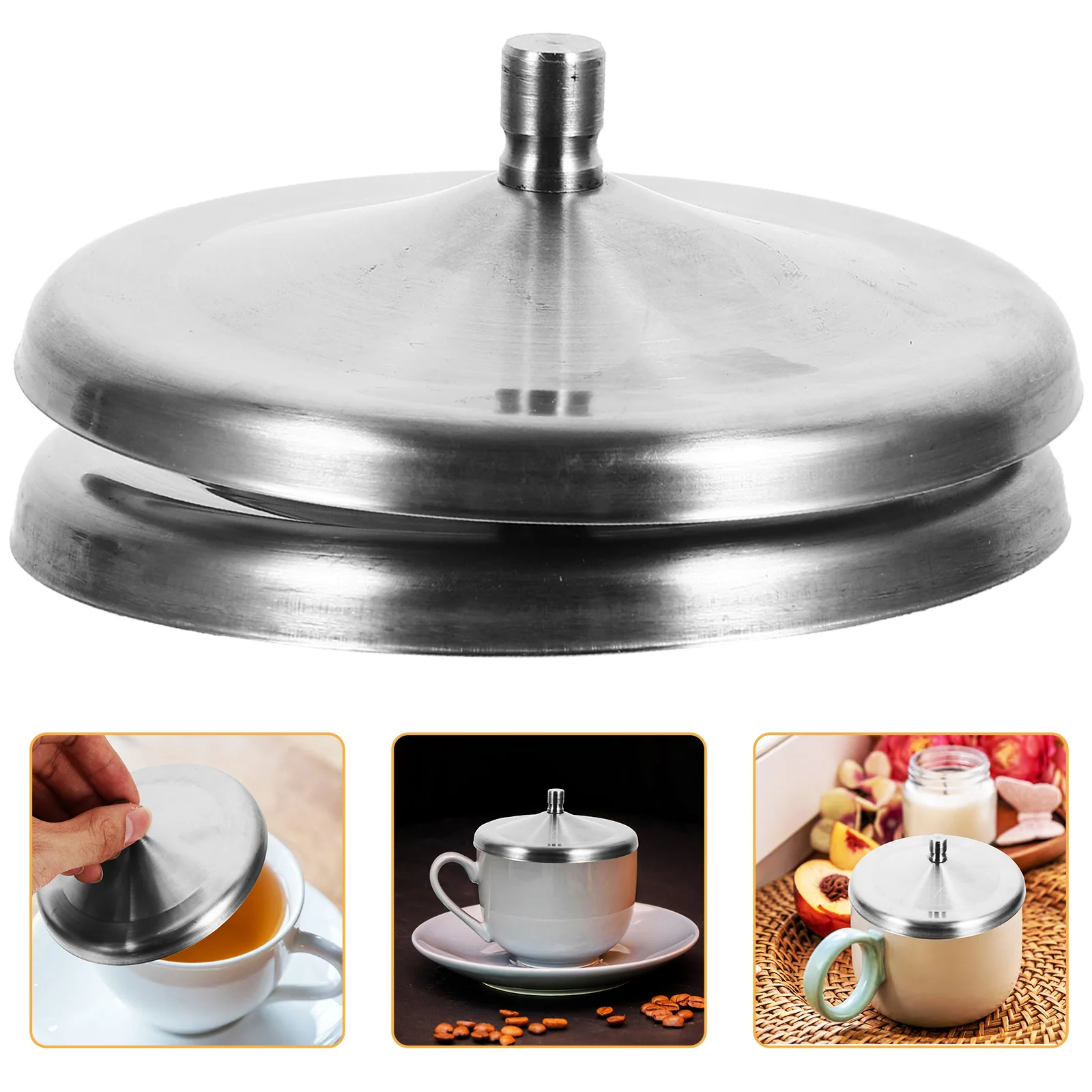 

2Pcs Stainless Steel Water Coffee Tea Cup Lid Cover Mug Cap Cover for Kitchen Coffee Water 10cm