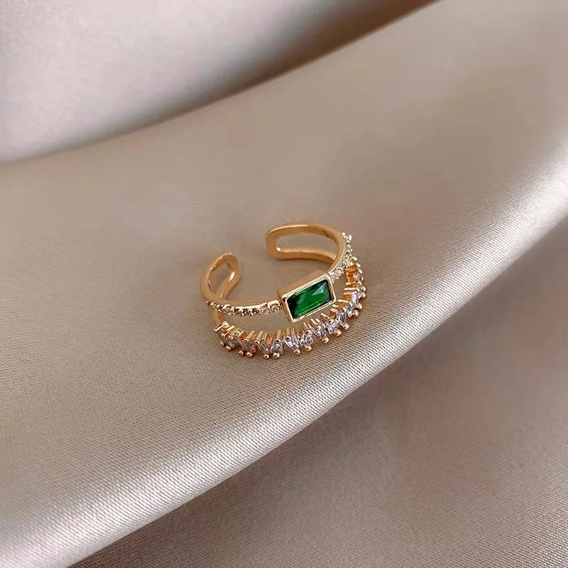 

KYTRD2023 new luxury green crystal opening adjustable women's ring retro classic accessories wedding party jewelry rings