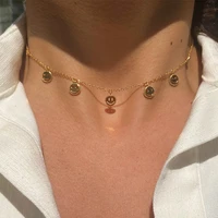 exquisite smiley face pendant necklace for women smiley clavicle chain short necklace silver plated chain choker jewelry