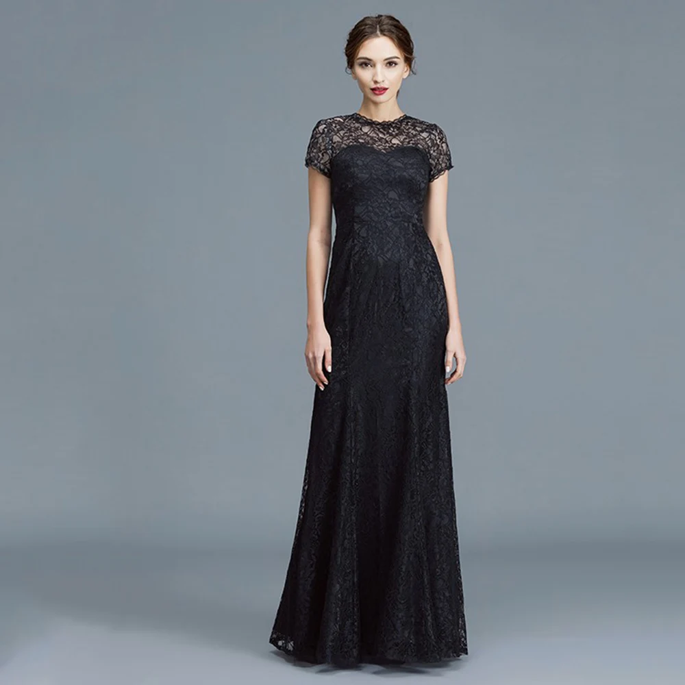

Vintage Lace Wedding Guest Gown For Woman O Neck Formal Mother Of The Bride Dresses Short Sleeves Sheath Vestido De Novia 2022