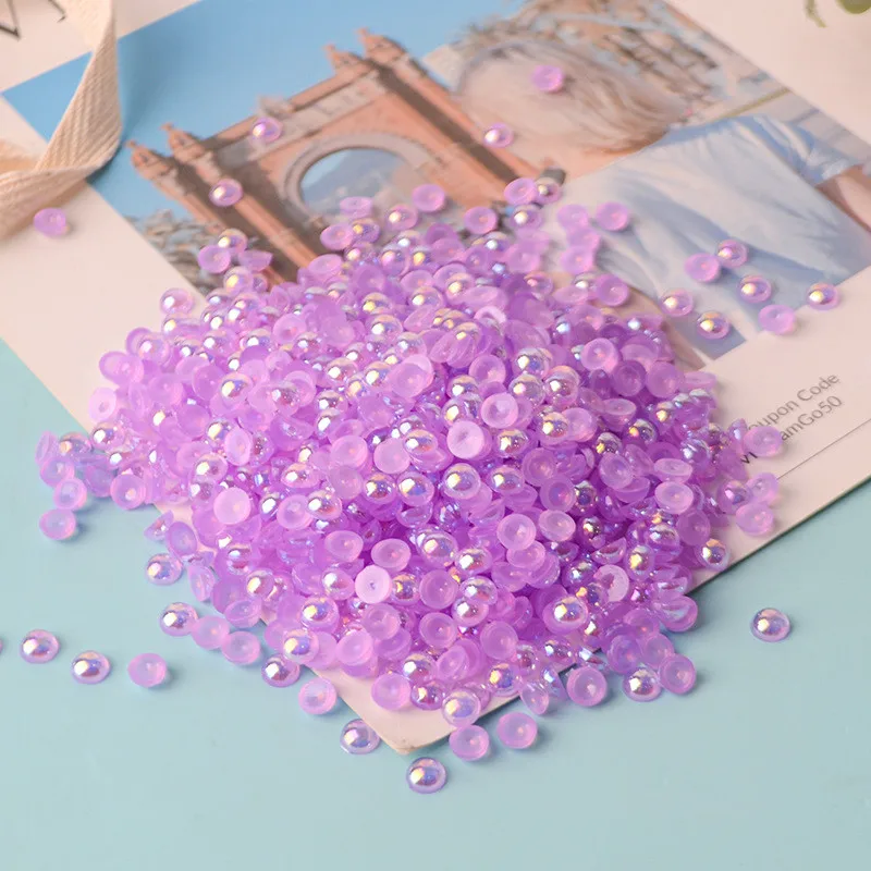 

New semi-circular translucent AB magic beads mobile phone shell diy manicure handmade imitation pearls