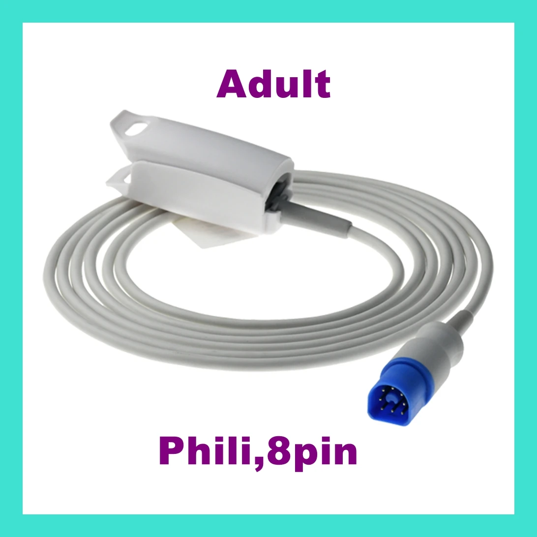 

for Phili,8pin Patient Monitor Adult Finger Clip Ear Clip Silicone Long Cable Separated Reusable Spo2 Sensor Oxygen Sensor