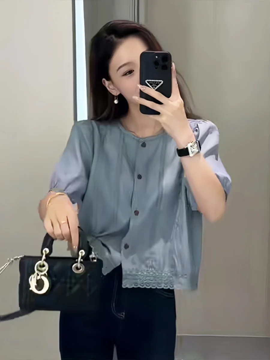 Женская рубашка с коротким рукавом элегантная однобортная свободная