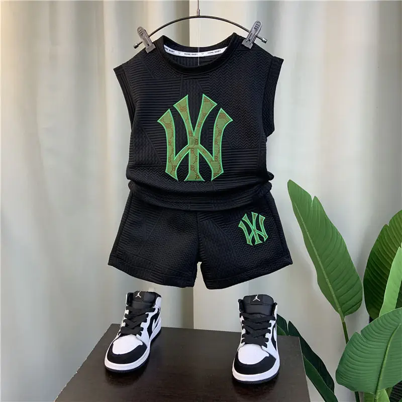 Kids Boys Summer Suit 2023 New Childrens Cool Clothes Boy Baby Summer Western-style Fashionable Short-sleeved Two-piece Set