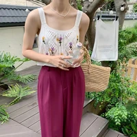 women summer cami crop top beach holiday hollow crochet knitted camisole t shirt square neck boho style vest tank tops