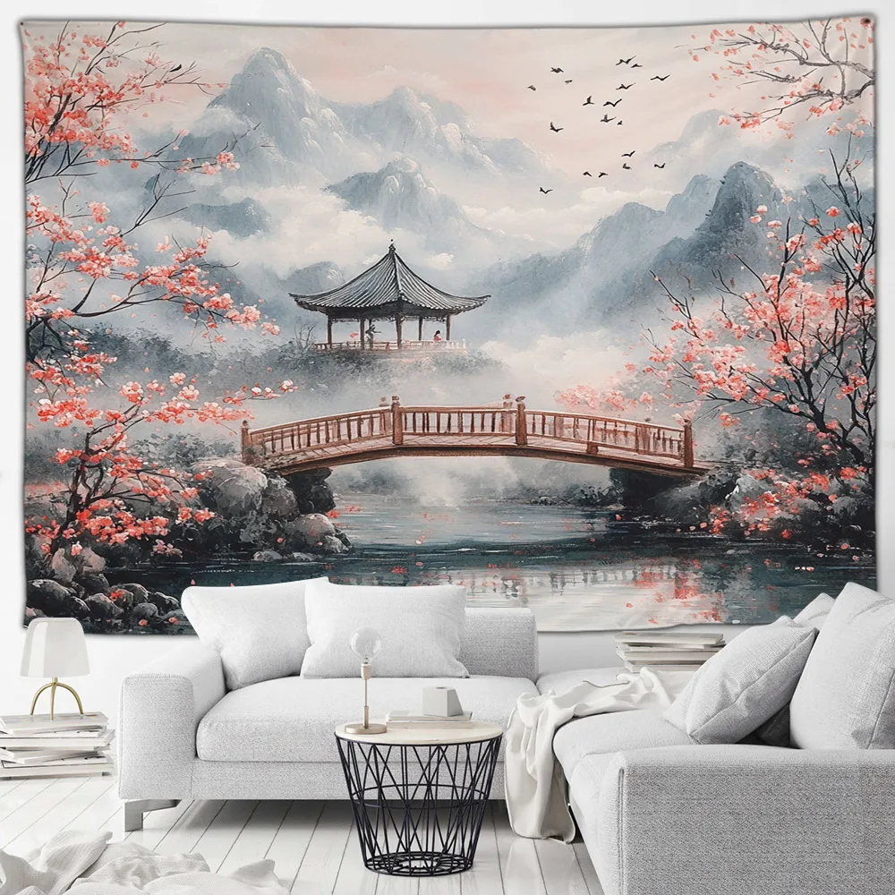 

Гобелен японский пейзаж розовые вишни