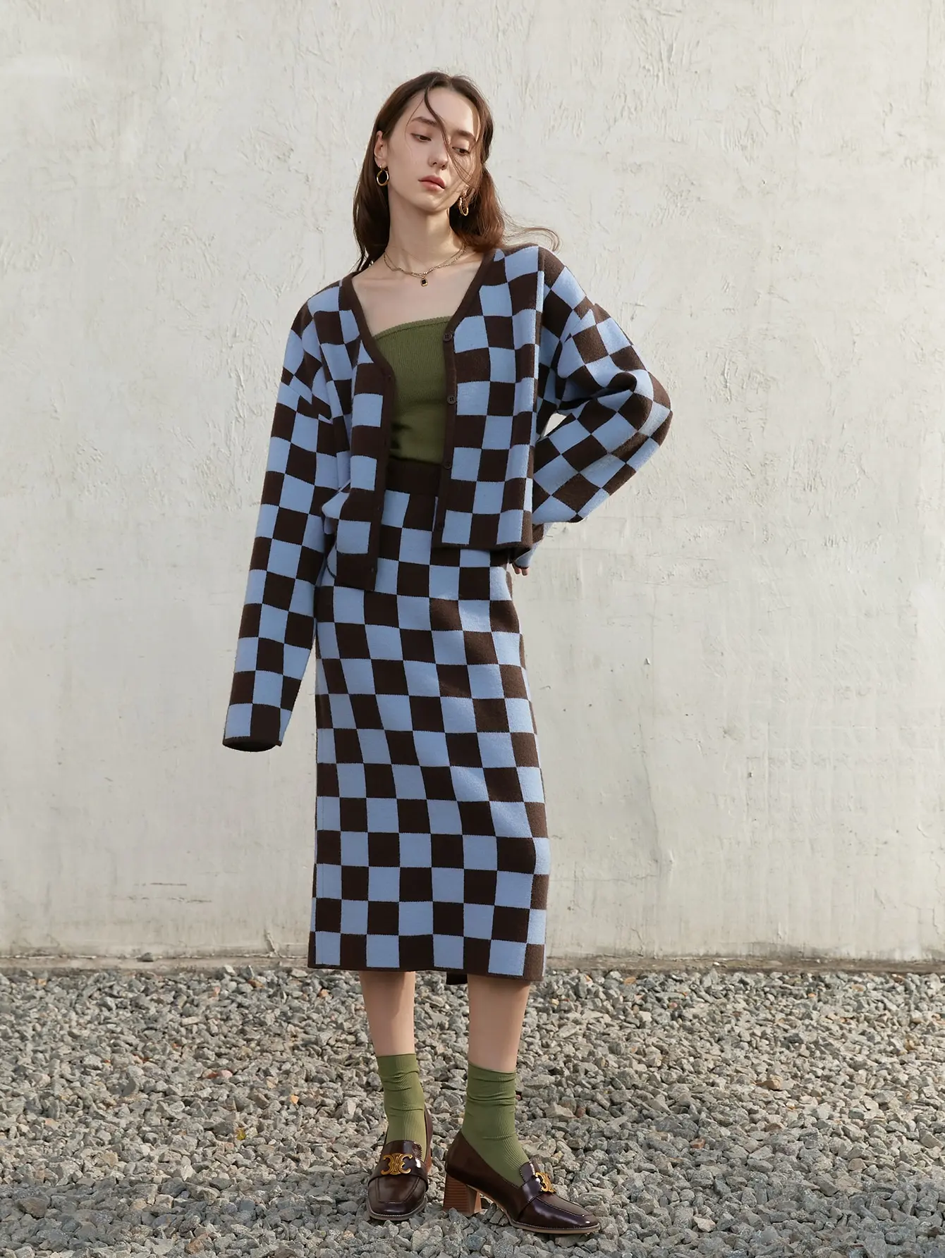 AEL Erdos Шахматная вязаная юбка средней длины Женская