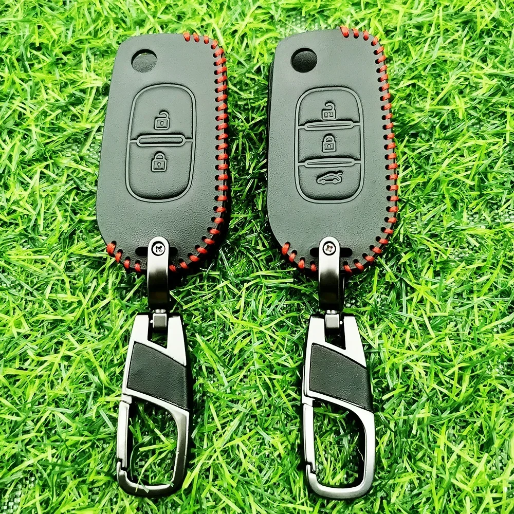 For Renault Duster Megane Sandero Kangdoo Captur Twingo Leather Car Key Cover Case Holder New 2/3 Buttons Skin