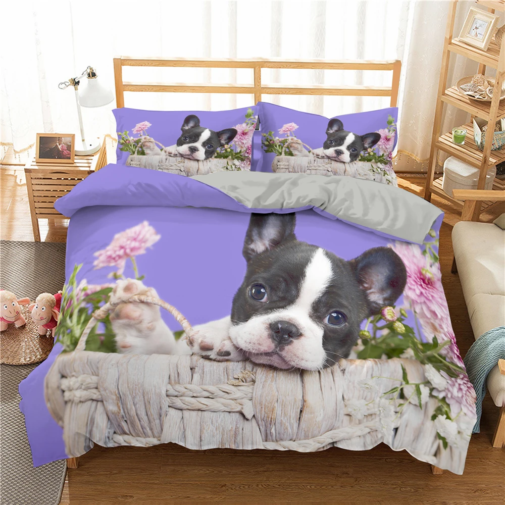 

Bulldog Bedding Set Pet Puppy Dog Duvet Cover Cartoon Animal Printed Comforter Cover King Queen 2/3pcs Polyester Quilt Cover
