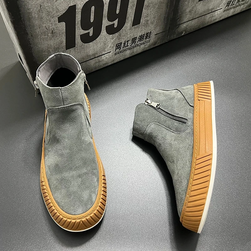 

Мужские зимние ботинки из хлопка и бархата, теплые мужские кожаные ботинки с высоким берцем, повседневные мужские ботинки на толстой подошве и молнии