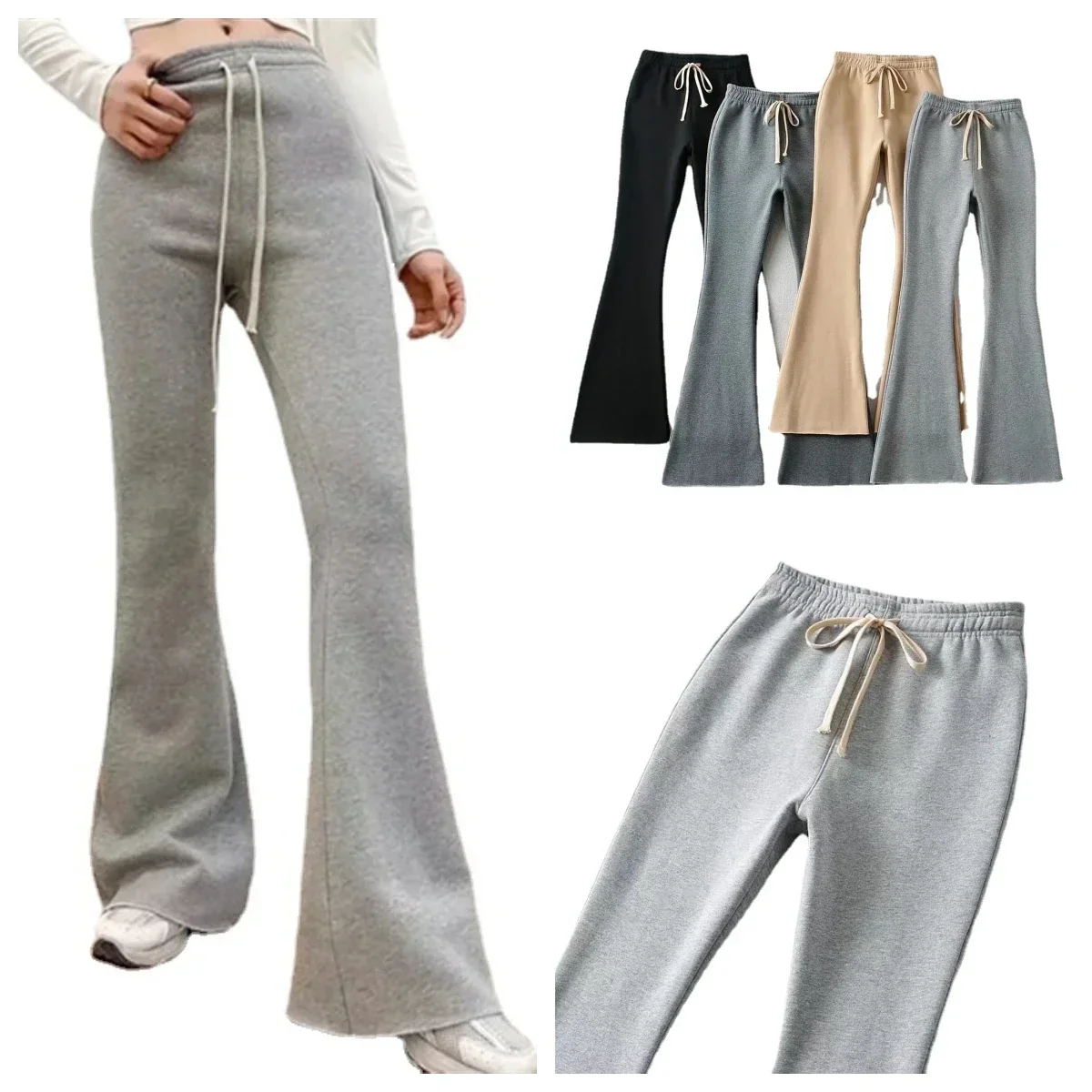 

Зимние теплые флисовые спортивные брюки на шнуровке, расклешенные брюки, легкие облегающие обтягивающие эластичные утепленные спортивные штаны y2k 2023 для тренировок и фитнеса