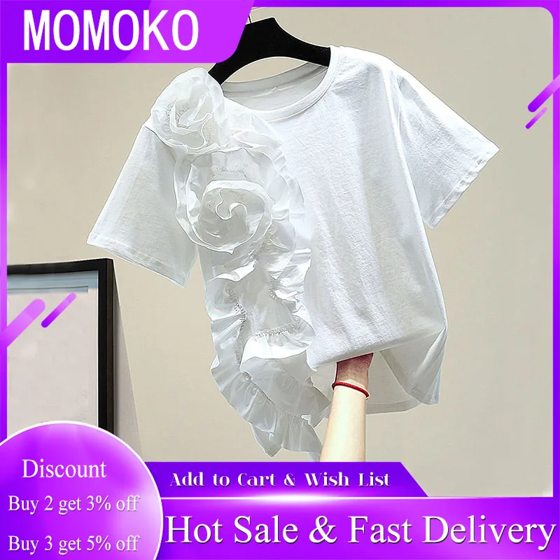 Женская футболка с трехмерными цветами летняя свободная черная в японском стиле