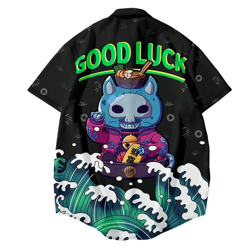 Мужские и женские рубашки с 3D принтом счастливого кота кимоно стиль хип-хоп