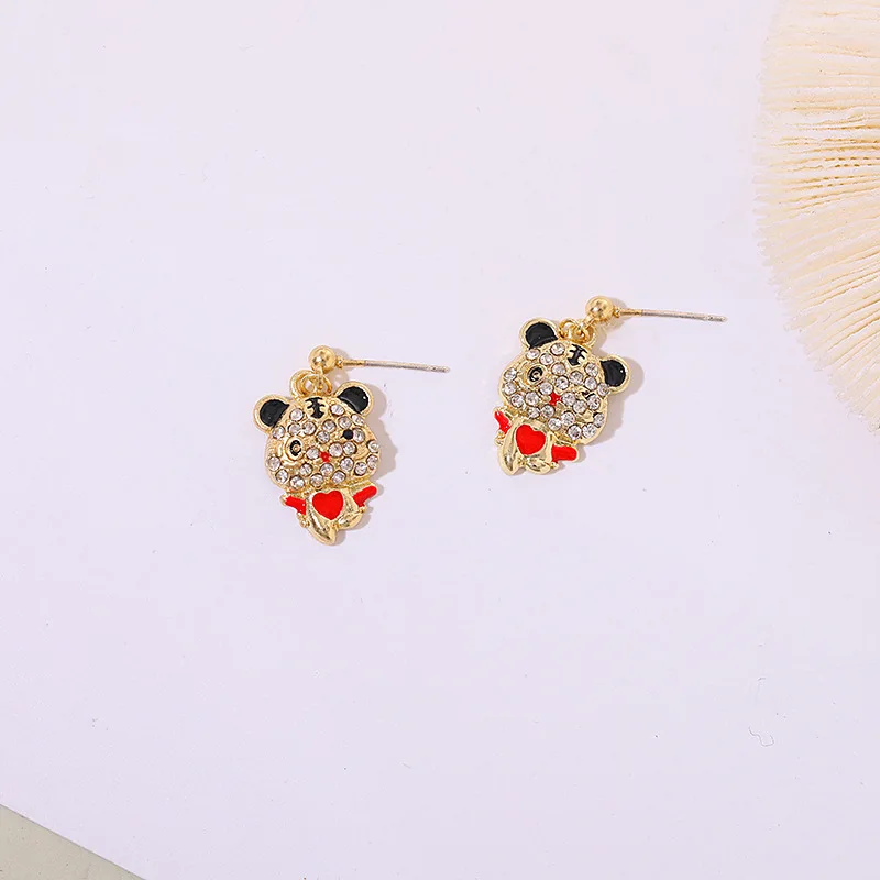 Серьги-гвоздики с тигром женские серебро 925 пробы в китайском стиле тигра |