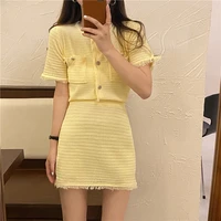 elegant skirt suit for women summer short sleeve single breasted shirt top mini a line skirt lady sweet two pieces skirt set