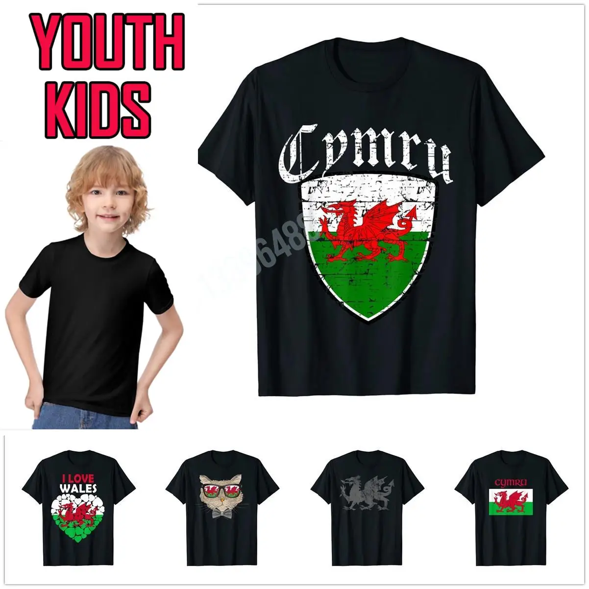 

More Design Youth Kids Welsh Flag Cymru Design Wales T-Shirt For Children T Shirt Tops Cotton Boy Girl Tee