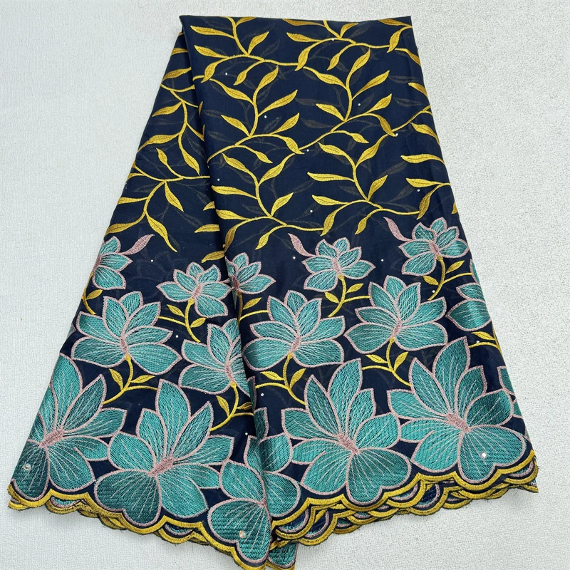 Африканская Сухая Кружевная Вышивка 2024 Швейцарская Вуаль Со Стразами 100% Хлопок