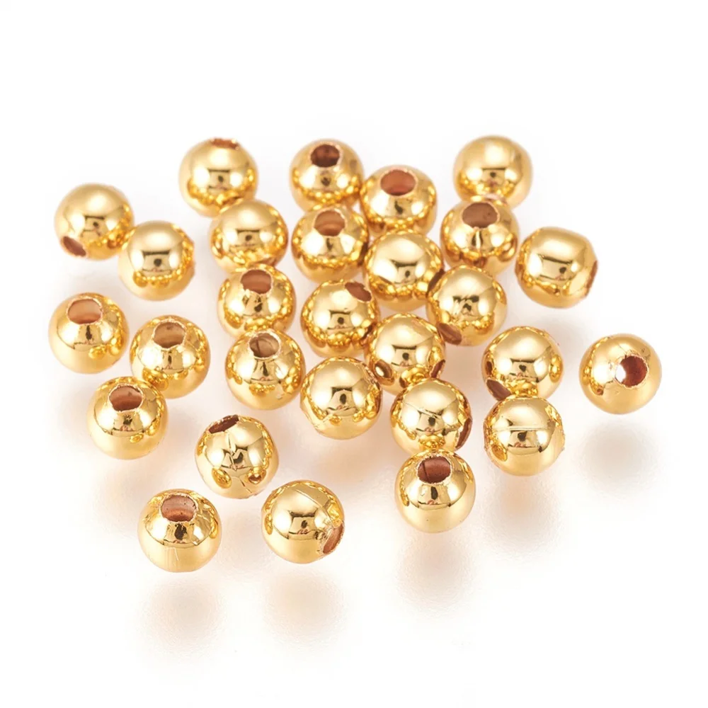 

20-50PC 3 Size Gold Plated Round Spacer Beads Real 18K Gold Plated Textured Beads for DIY Jewelry Making