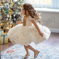 stunning cream tiered baby flower girl dress sequin bling feather birthday wedding party dresses costumes first communion