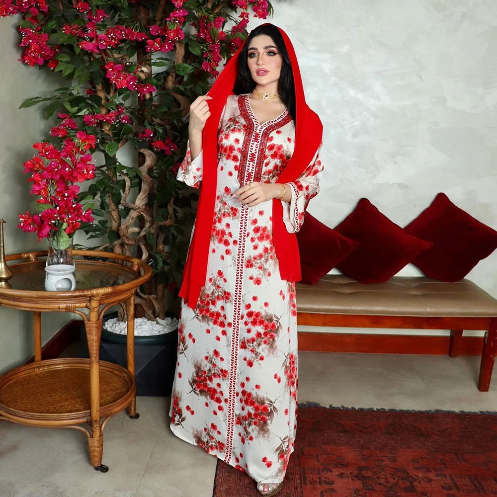 

Ramadan Eid Mubarak Red Abaya Dubai Turkey Islam Bangladesh Arabic Muslim Dress Abayas For Women Robe Longue Femme Musulmane