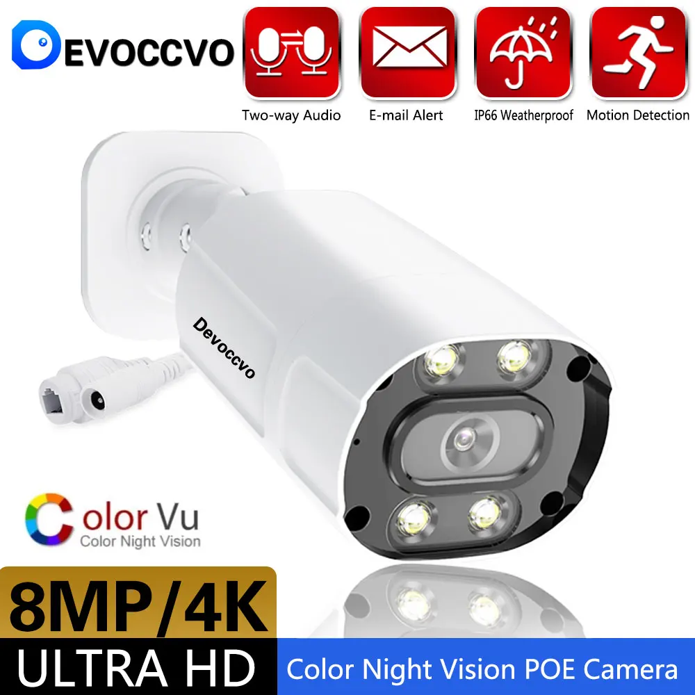 

Two Way Audio POE CCTV Video Surveillance Camera Outdoor Bullet Security Cam 8MP Full Color Night Vision POE IP Camera H.265 4K