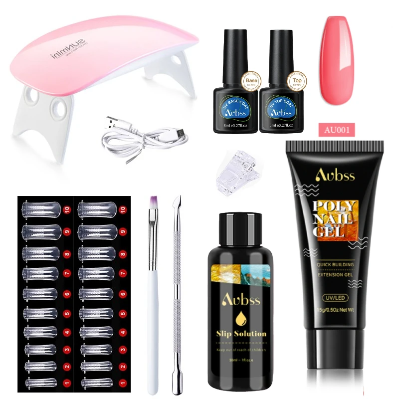 

20ml Nail Extension Gel Set with 6W LED Lamp Full Manicure Set Poly UV Gel Quick Extension Kit Builder Nail Gel Nail Tools Set