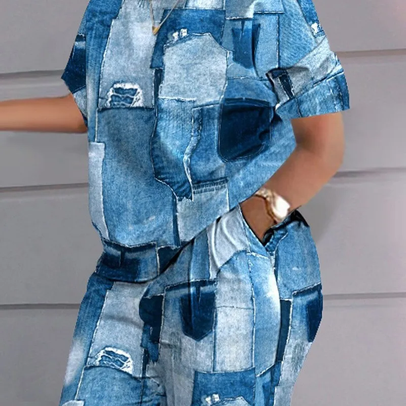 Женская летняя одежда новинка Женский комплект из футболки с коротким рукавом и