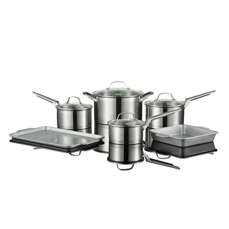 

034825--0000 10-Piece Stainless Steel Cookware Set with 9-In. Cake Pan and 10-In. x 15-In. Cookie Sheet Plate for cooking Round