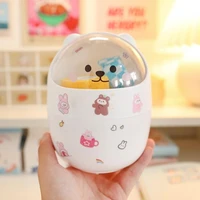 trash can organizer ins desktop with lid kawaii cute bear trash bin storage box girl pen holder storage bucket with flip top